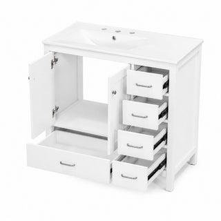 Bathroom Vanity With Sink Combo, 2 Soft Close Doors And 5 Drawers