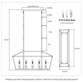 5 Light Farmhouse Kitchen Island Lighting, 5 Light Industrial Linear Chandelier For Dining Room Metal Hanging Pendant Light Fixture For Bedroom Living Room Hallway Conference Room - Matte Black