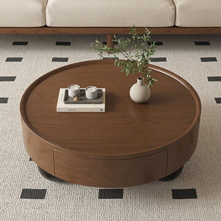 Round Coffee Table With Storage Drawer And Ball Feet - Walnut / Black