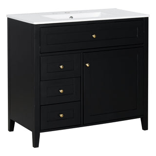 Bathroom Vanity With Sink, 3 Drawers & Cabinet With Adjustable Shelves