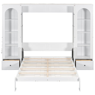 French Style Murphy Platform Bed With Shelf, Side Cabinets, Drawers And LED