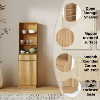 Tall Narrow Fluted Storage Cabinet With Trash Bin Compartment For Kitchen (Trash Can Not Included)