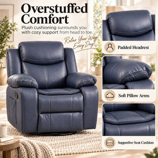 Rocker Recliner Chair With Manual Recline And 360° Swivel Base