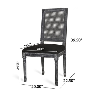 French Country Dining Chair With Rectangular Cane Backrest And Smooth Upholstered Seating