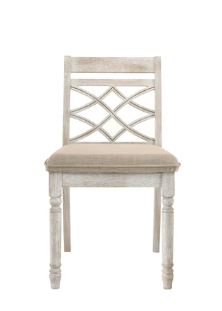Havanna - 5 Piece Wide Round Dining Table With Off White Chairs (Set of 5) - Vintage Walnut
