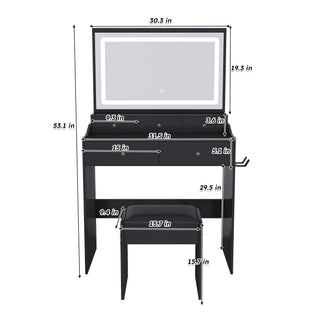Modern Makeup Vanity Set With Power Outlet, Hair Dryer Holder, And Adjustable Lighting