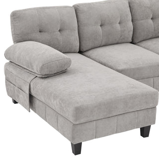 U-Shaped Sectional Sofa 103.5" Fabric Couch With Dual Chaise Lounges, Storage Pockets, Armrest Pillows