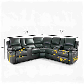 Power Reclining Sectional Sofa With 3 Adjustable Recliners, USB Ports & Cup Holders, Oversized Seating For Living Room - Black