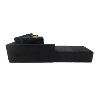 Upholstered Sectional With 2 Moveable Ottomans - Black