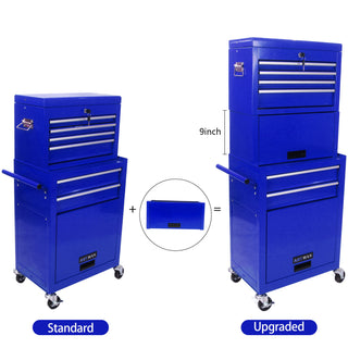 6 Drawer Lockable Tool Cabinet On Wheels, Steel Rolling Tool Chest With Detachable Toolbox