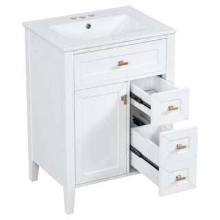 Bathroom Vanity With Sink, 3 Drawers & Cabinet With 2 Tier Door Storage Rack, Soft Close Doors & Drawers