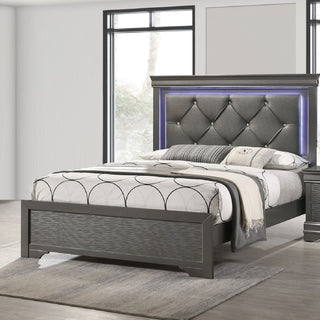 Tufted Headboard Bed With LED Lighting