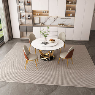 Round Dining Table With 360° Smooth Lazy Susan For Dining Room - Gold / Black / White