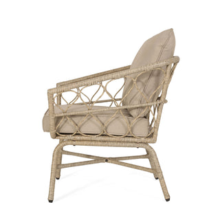 Bruce - Outdoor Club Chair Set With Water Resistant Cushions Rattan And Iron - Brown