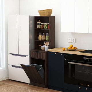Tall Narrow Fluted Storage Cabinet With Trash Bin Compartment For Kitchen (Trash Can Not Included)