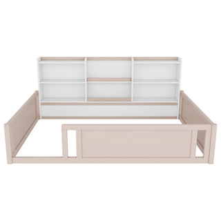 Platform Floor Bed With Guardrail Fence And Side Storage Shelves