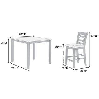 Dining Table Set With 4 Cross Back Chairs, Upholstered Cushions - Charcoal