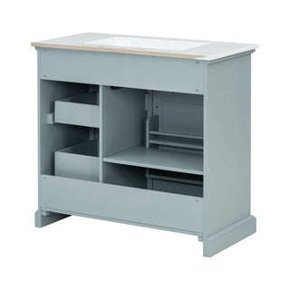 36" Bathroom Vanity With Sink, 2 Tip Out Drawers, Soft Close Hinges
