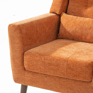Modern Accent Chair, Arm Chairs For Living Room, Upholstered Mordern Armchair, Comfy Soft Padded Lounge Chair In Small Space, Bedroom, With Pillow, Solid Wood Leg