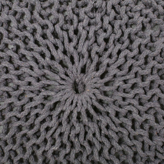 Hazel - Modern Knitted Cotton Yarn Round Pouf With Eco Friendly Pet Fibers - Dark Gray