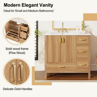 Bathroom Vanity, 2 Soft Close Doors, 4 Soft Close Drawers, Adjustable Shelf, Storage Cabinet - Acacia Wood