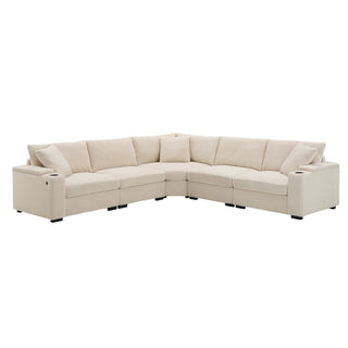 Convertible L Shaped Sectional Corner Couch With Armrest Storage Cup Holders USB Charger, Irregular Corner Oversized Comfy Modular Sofa