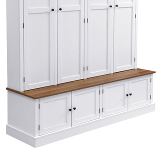 Hall Tree With Bench And Cabinet, 4 In 1 Entryway Bench With Coat Rack