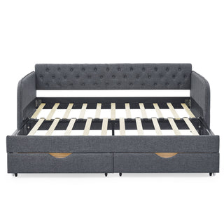 Daybed With Trundle And Storage Drawers, Flat Arms With Pocket