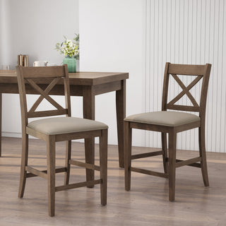 Farmhouse Style Counter Height Chair With Upholstered Seat