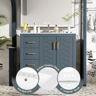 Bathroom Vanity With Sink Combo, Storage Cabinet, Freestanding Set With 3 Drawers & Soft Closing Doors
