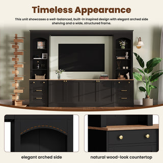 Arched Entertainment Center Wall Unit With Bookshelf, Retro Large TV Stand