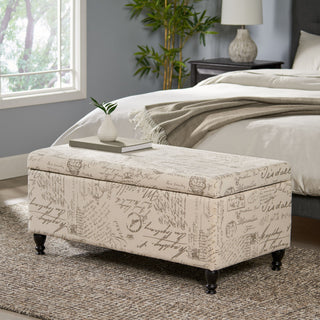 Parisian Upholstered Fabric Storage Ottoman - Beige / Reclaimed Natural
