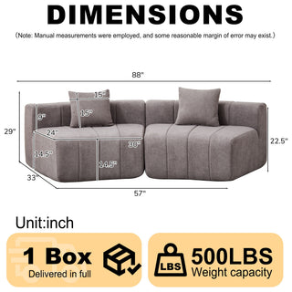 Curved Sectional Sofa With 2 Pillows For Living Room - Gray