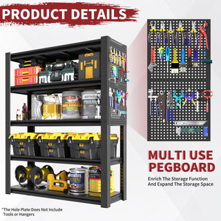 Industrial 5-Tier Adjustable Shelving Unit With Pegboard Heavy-Duty Storage