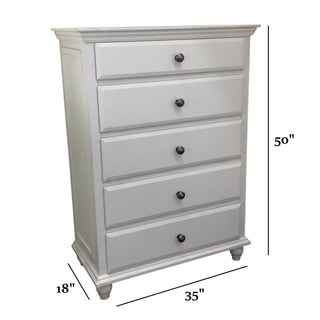 1 Piece Chest 5 Drawers Knob Handles Bedroom Furniture - White