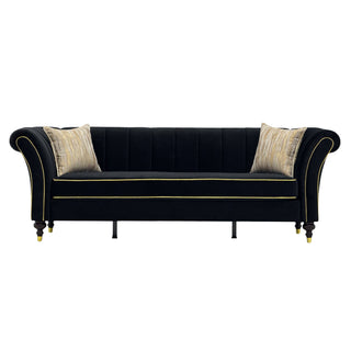 3 Seater Sofa With Rolled Arms, Vertical Channel Tufted Backrest
