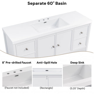 Bathroom Vanity With Separate Sink, Soft Close Doors And 4 Drawers