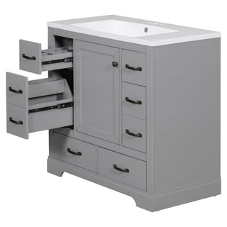 Modern Bathroom Vanity With Sink, 6 Drawers, Adjustable Shelf