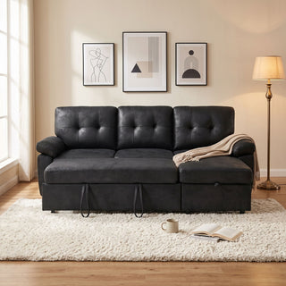 Convertible L - Sectional Sofa Bed With Storage Chaise And Padded Armrests