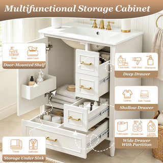 Modern Bathroom Vanity With Sink, Soft Close Doors, 3 Drawers