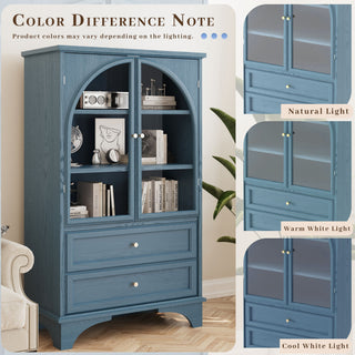 Glass Door Display Case With 2 Drawers And Adjustable Shelf