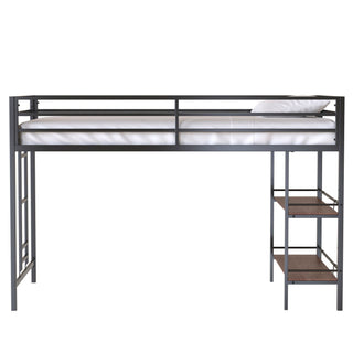 Adam - Twin Loft Bunk Bed With Cinnamon Wood Shelf - Black
