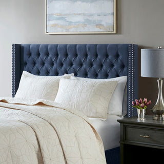 Transitional Upholstery Headboard With Tufted Buttons And Nailhead Trim