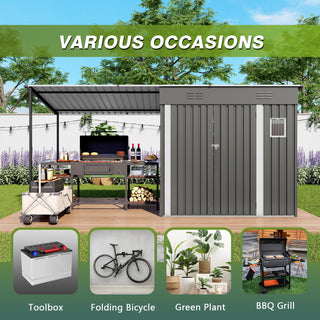 Lean To Shed With Open Sided Pergola, Outdoor Storage Shed & Attached Hardtop Gazebo Combo - Gray