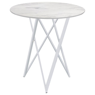 Halverson - Round Top Bar Table - White / Silver