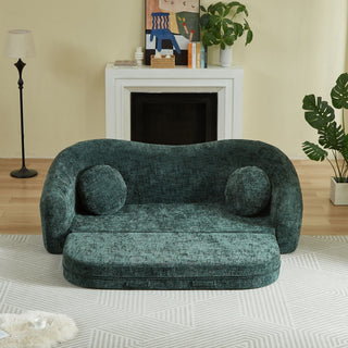 Curved Convertible Sofa, 2 In 1 Frameless Folding Sofa Bed With Pull Out Base And Deep Seat