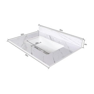 Bianco Carrara Venato Elegant Marble Vanity Top, Bathroom Vanity With Undermount Sink, Sintered Stone