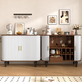Fluted Liquor & Coffee Bar Cabinet With 6 Wine Racks And 3 Glass Holders