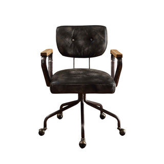 Hallie - Top Grain Leather Office Chair - Vintage Black