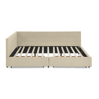 Mid-Century Storage Upholstered Tufted Bed Frame With Backrest And Armrests